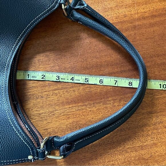 London Fog Textured Pebbled Leather Handbag Purse Black With White Stitching - Picture 13 of 14